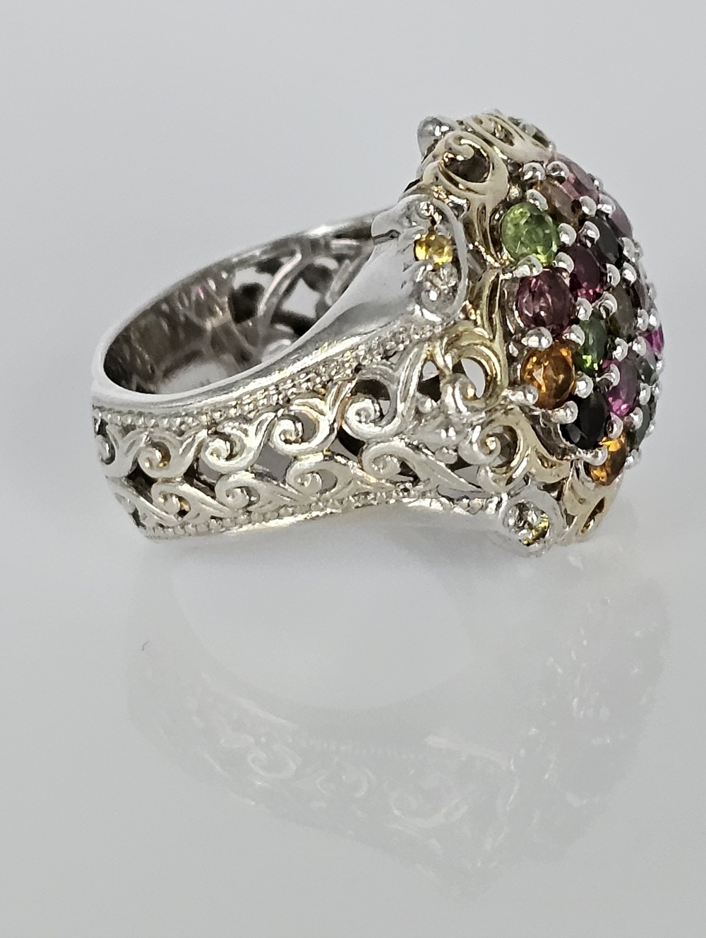 Gems En Vogue Multi-Colored Tourmaline Ring 18k Palladium Sterling Silver Sz 7 - Picture 3 of 5